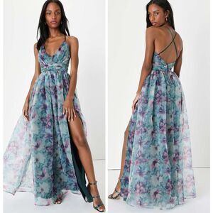 Lulu's Teal & Purple Floral Maxi Dress